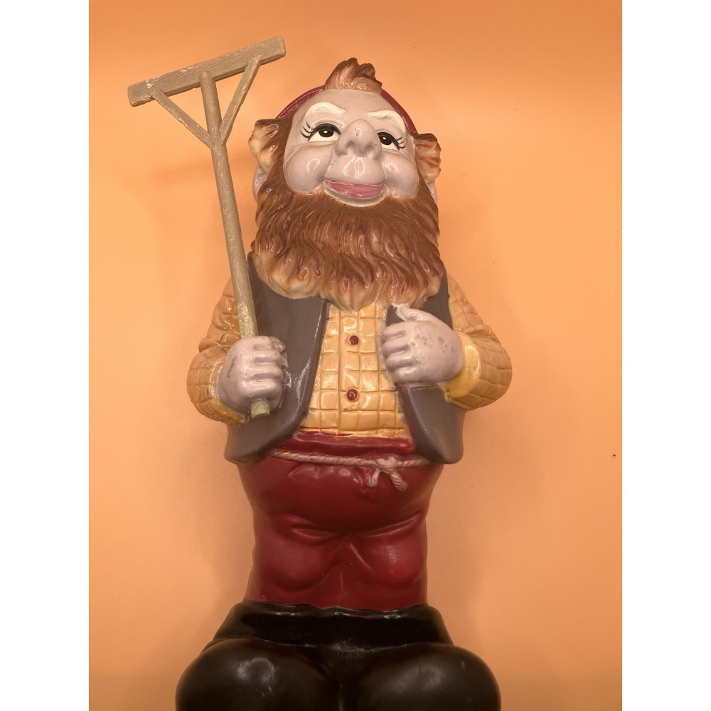 Garden Gnome With Rake ARTLINE Statue 11" Plastic Hard Plastic 1992 Decor